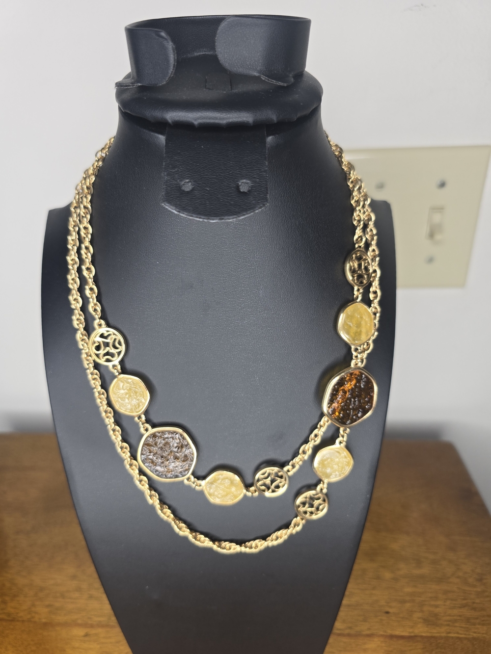 Sarah Coventry Gold-Tone Layered Necklace with Brown and Amber Stones
